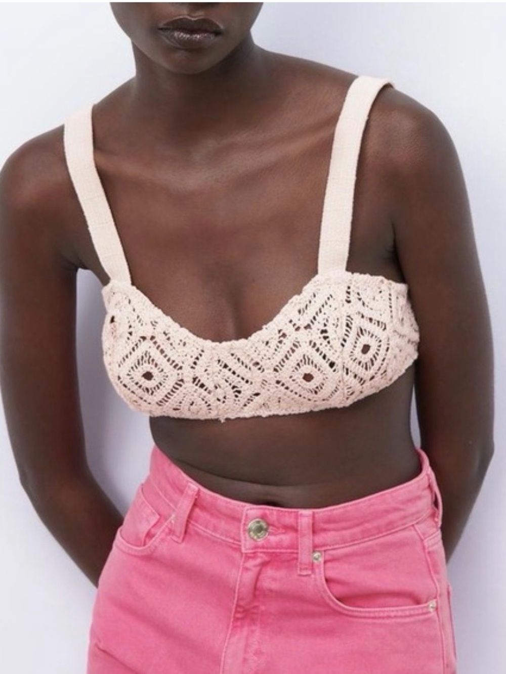 NWT Zara Women’s Crochet Bralette Top - Cream Medium